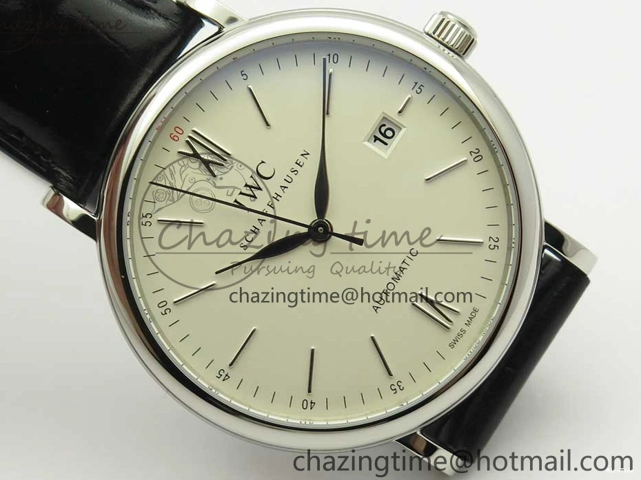 MIROTIME 0419 Portofino Automatic SS FKF 1:1 Best Edition White Dial SS Markers on Black Leather Strap A QuickDry 7138